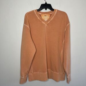 BOB TIMBERLAKE Sweatshirt Mens Large V-Neck Pullover Orange Garment Dyed Cotton